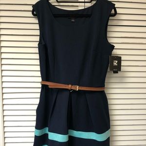 Navy blue and teal striped size large dress